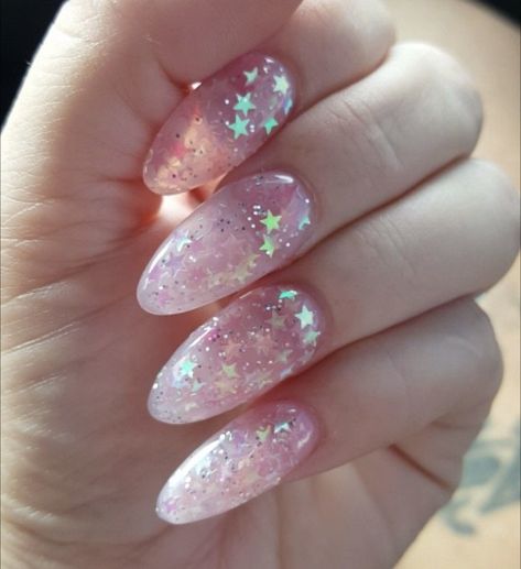 i love star glitter Star Holographic Nails, Star Confetti Nails, Sparkly Star Nails, Glitter Nails Aesthetic, Star Glitter Nails, Glitter Star Nails, Purple Star Nails, Glitter Jelly Nails, Glitter Heart Nails