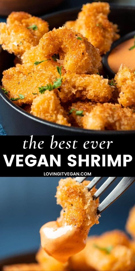 Vegan And Non Vegan Dinner, Fried Vegan Food, Vegan Shrimp Tacos, Vegetarian Seafood Recipes, Vegetarian Oyster Mushroom Recipes, Mushroom And Shrimp Recipes, Baked Oyster Mushroom Recipe, King Blue Oyster Mushroom Recipe, King Trumpet Mushroom Recipe Vegan