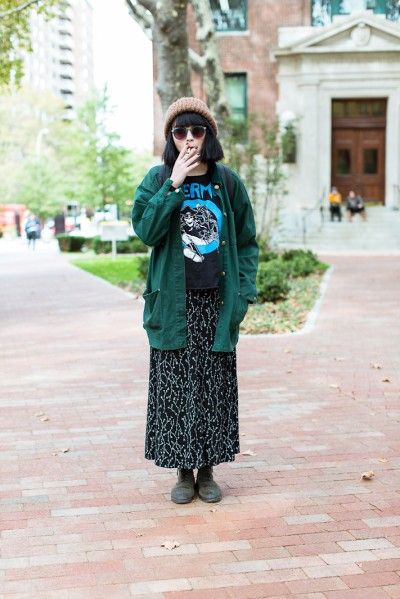 student fashion College Street Style, College Style, Street Style, Skirt, Green, Black