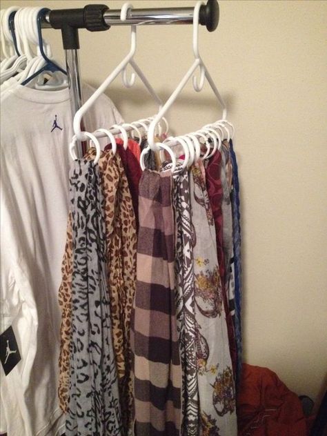 Apartment Closet Organization, Craft Room Closet, Craft Closet Organization, Closet Room Organizer, Storage Hacks Diy, Organizar Closet, Scarf Storage, Bedroom Closet Storage, Scarf Organization