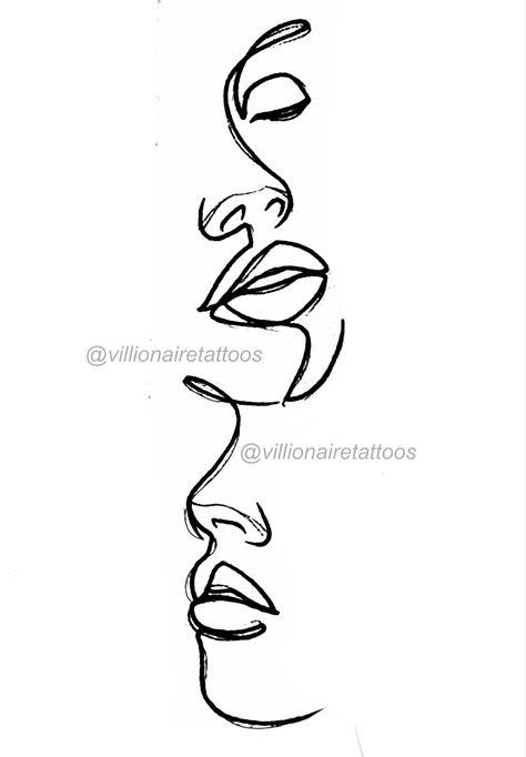 Tattoo Face Line Art, Half A Face Tattoo, 2face Tattoo Design, Line Art Tattoos Face, Two Face Tattoo Design, 2 Face Line Tattoo, Tattoo Ideas Female Face Outline, Fine Line Woman Face Tattoo, Women One Line Tattoo