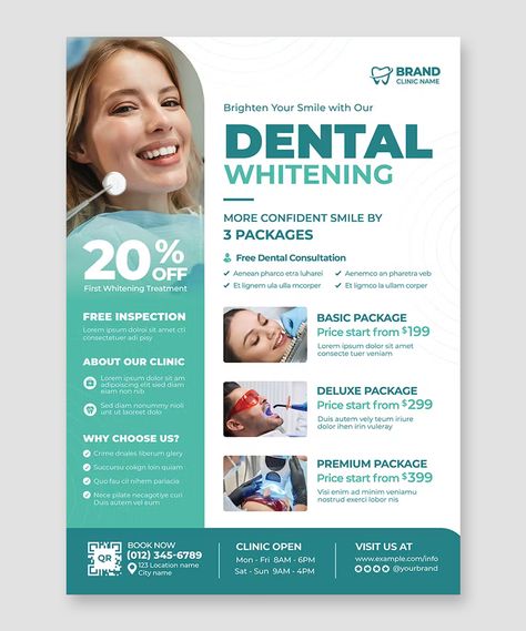 Dentist Flyer Poster Template EPS, AI Creative Dental Poster Design, Dentist Flyer Design, Dental Clinic Poster Design, Dentist Poster Design, Dental Flyer Design, Dental Clinic Poster, Poster Dentist, Dentist Advertising, Dentist Poster