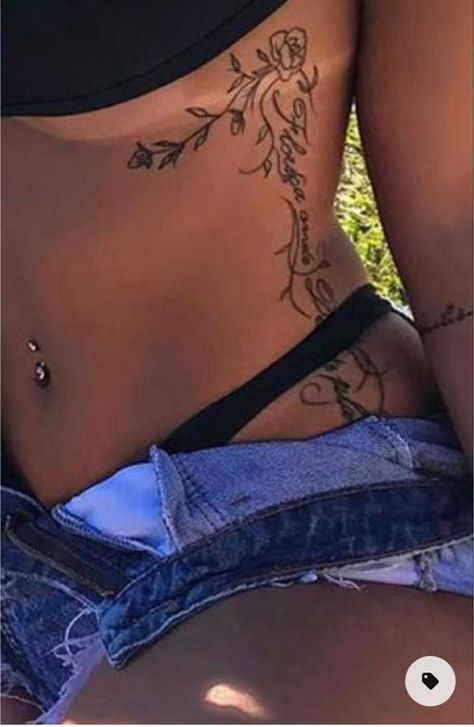 Rib And Leg Tattoos For Women, Half Sleeve Bird Tattoos For Women, Thigh And Back Tattoo Women, Rib Tattoo Black Women, Side Tattoos Women Ribs Quotes, Tattoos On Ribs For Women, Rib Tats For Women, Cool Rib Tattoos, Womens Rib Tattoos