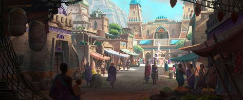 Fantasy Marketplace Art, Marketplace Fantasy Art, Fantasy Marketplace Concept Art, Fantasy Marketplace Aesthetic, African Fantasy City, Fantasy Marketplace, Kingdom Concept Art, Desert Reference, Fantasy Egypt