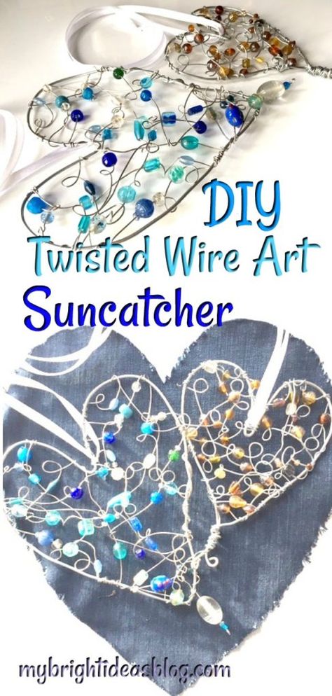 Wire Art Diy, Heart Suncatchers, Crystal Suncatchers Diy, Copper Wire Crafts, Glass Bead Crafts, Suncatcher Diy, Copper Wire Art, Diy Suncatchers, Wire Art Sculpture