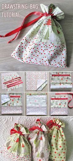 Christmas Gift Bags To Sew, Make A Drawstring Bag, Drawstring Bag Tutorial, Drawstring Bag Diy, Bag Sewing Patterns, Drawstring Bag Tutorials, Drawstring Bag Pattern, Clutch Tutorial, Sewing Christmas Gifts