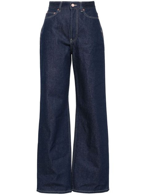 Find JEAN PAUL GAULTIER The Conical Cotton Jeans on Editorialist. indigo blue cotton denim logo patch to the rear contrast stitching decorative stitching to the rear belt loops classic five pockets high-rise front button and zip fastening Old Money Jeans, Jeans Back Pocket, Elegant Jeans, Jeans Png, Prada Jeans, Pants Aesthetic, Luxury Jeans, Calvin Klein Jeans Women, Decorative Stitching