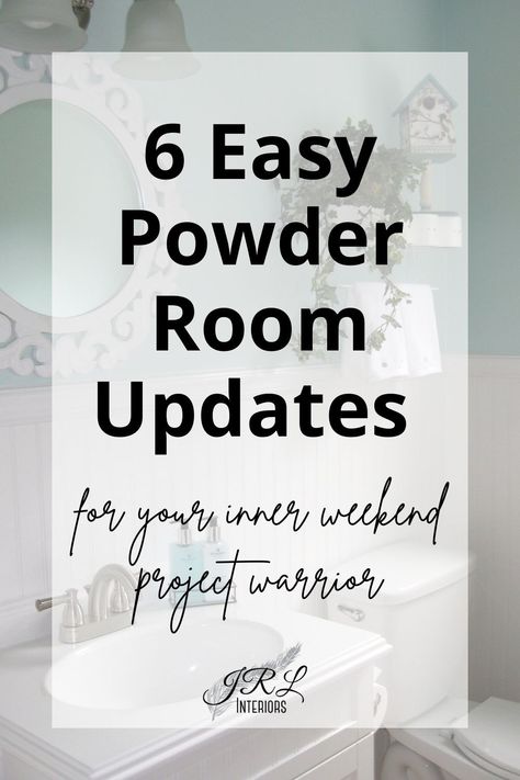 JRL Interiors — Weekend Project: Powder Room Upgrades Powder Room Inspiration Luxe, Mirror Wall Powder Room, Craftsman Style Powder Room Ideas, Powder Room Ideas Tile Wall, Small Powder Room Lighting Ideas, Easy Powder Room Updates, Powder Room No Window Paint Colors, Update Powder Room, All White Powder Room