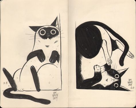 ♡ Simplistic Cat Drawing, Cat Caricature, Drawings Of Cats, Cat Illustrations, Anime Karakterek, Tumblr Art, Arte Sketchbook, Cats Illustration, Sketchbook Inspiration