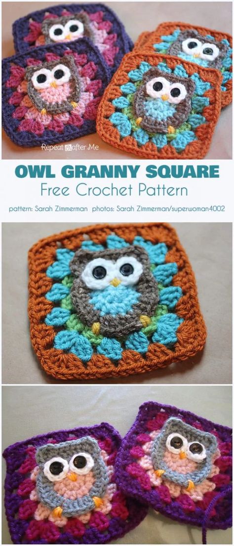 Owl Granny Square Free Crochet Pattern | Your Crochet Crochet Owl Granny Square, Grandma Crochet Granny Squares, Owl Baby Blanket Crochet Pattern Free, Owl Crochet Coaster, Crochet Animal Granny Squares Free, Owl Granny Square Pattern Free Crochet, Bird Granny Square, Owl Pattern Crochet, Grannie Square Pattern