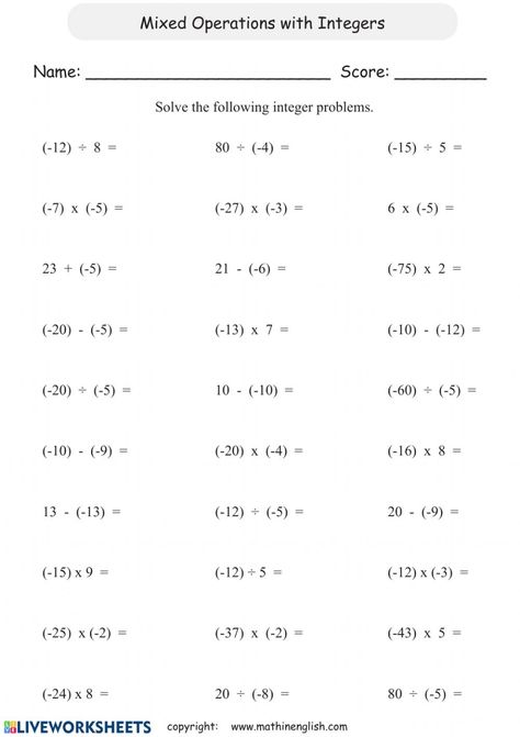 Rational Numbers Worksheet, Operations With Integers, Subtracting Rational Numbers, Types Of Sentences Worksheet, Touch Math, Integers Worksheet, Integer Operations, Writing Equations, Numbers Worksheet