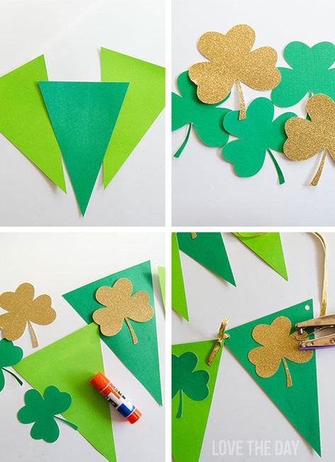 Shamrock Garland Template & Tutorial by Love The Day Saint Patricks Party Ideas, Garland Template, Ireland Decor, San Patrick Day, Holiday Boards, Shamrock Garland, St Patricks Decorations, Saint Patricks Day Art, Fete Saint Patrick