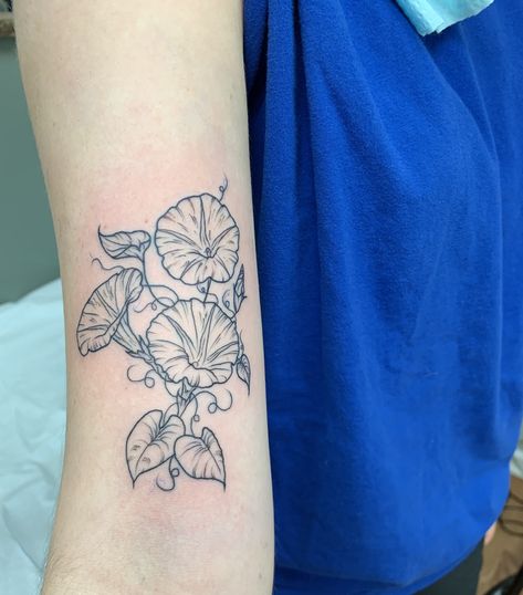 White Morning Glory Tattoo, Morning Glory Tattoo Black And White, Morning Glories Tattoo, Morning Glory Tattoo Simple, Morning Glory Tattoo Design, Rowan Tattoo, Morning Glory Flowers Tattoo, Nan Tattoo, White Morning Glory