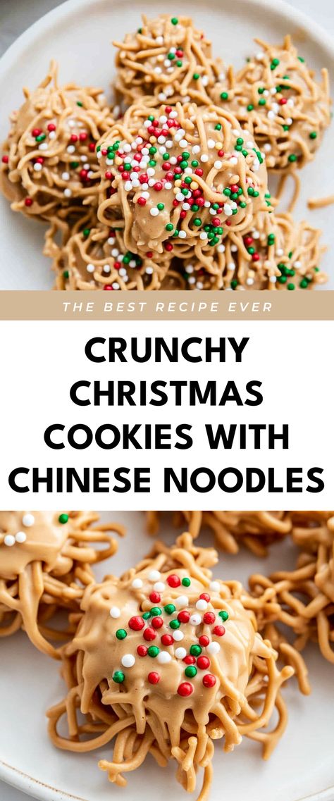 Image for Crunchy Christmas Cookies with Chinese Noodles Chowmein Noodles Cookies, Chow Mein Noodle Candy, Chinese Noodle Cookies, Chinese Chews Recipe, Chinese Cookies Recipe, Chow Mein Noodle Cookies, Hannukah Party, Drop Cookies No Bake, Chinese Cookies