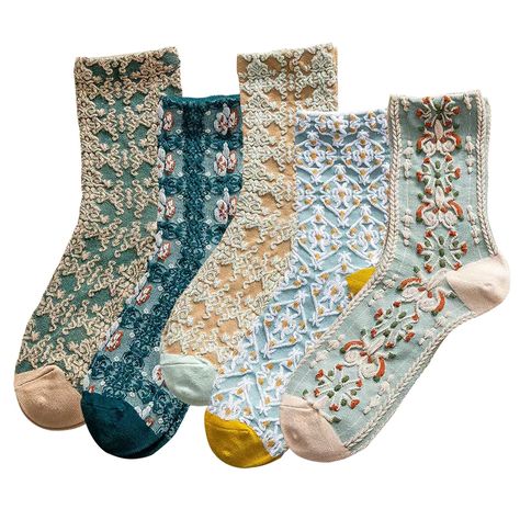 Pretty Socks, Frilly Socks, Embroidered Socks, Vintage Socks, Floral Socks, Work Socks, Comfortable Socks, Calf Socks, Patterned Socks