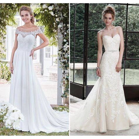 What’s the different between white & ivory wedding gowns?!  White is a bright, pristine shade with no mixes of any other color and can almost look a little blue. A true white dress may wash you out if you are a pale skin tone!  Ivory has a slight tint of cream or yellow that can bring out the details of your dress well. An ivory colored dress will look great if you have fair skin! Wedding Dresses For Pale Skin, Dresses For Pale Skin, Ivory Vs White, Cream Colored Wedding Dress, Party Dress Inspiration, Ivory Wedding Gown, Crystal Wedding Dress, Colored Wedding Dress, Strapless Prom Dress