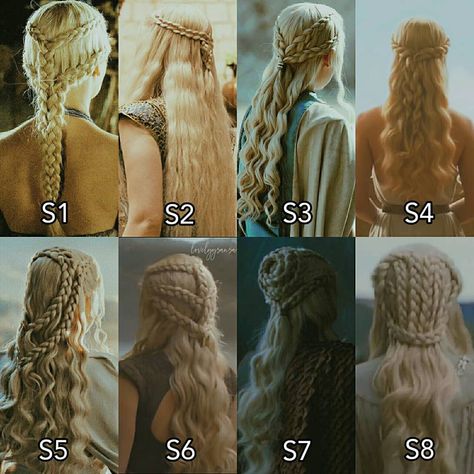 Daenerys targaryen s1 to s8 hair Denearys Targaryen Hair, Danyeres Targaryen Hairstyle, Targeryan Hairstyle, Simple Medieval Hairstyles, Danaerys Hair, Danerys Targarian Hairstyles, Galadriel Hairstyle, Targeryan Hair, Lord Of The Rings Hairstyles