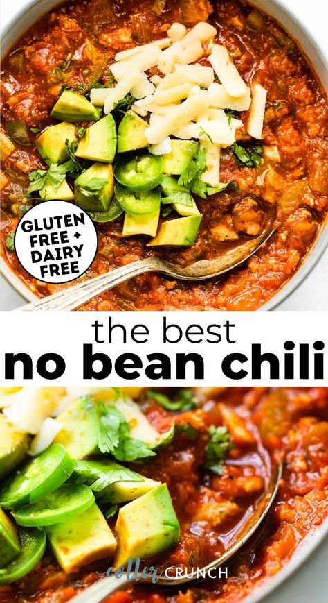 No Bean Chili Recipe, Gluten Free Chili Recipe, Beanless Chili Recipe, Quick Chili Recipe, Beanless Chili, Texas Chili Recipe, Chili Without Beans, Chili Recipe Stovetop, Turkey Chili Crockpot