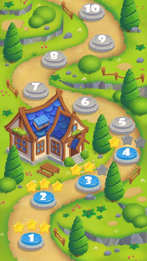 ArtStation - Match 3 map, Irka Bear Isometric Game Map, Mobile Art Design, Game Map Design, Map Game, Game Background Art, Game Map, Isometric Map, Map Games, Match 3 Games