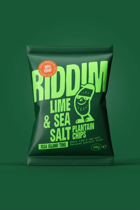 Belief Machines is injecting a lot more fun and flavor into supermarket aisles with their colorful work for Riddim, a Bajan snack company that sells a variety of enticing popcorns and plantain chips. Chip Packaging Design, Chips Branding, Snack Branding, Creative Wine Label, Chips Packaging, Snack Package, Snacks Packaging, Green Packaging, Chip Packaging