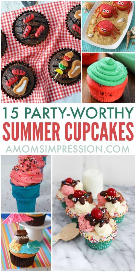 Cookout Themes, Summer Cupcake, Cupcakes Amor, Beach Cupcakes, Summer Cupcakes, Fun Cupcake Recipes, Kid Cupcakes, Creative Cupcakes, Easy Summer Desserts