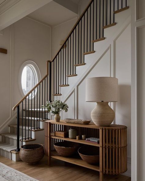 Ashley Montgomery Design, Ashley Montgomery, Home Interior Catalog, Entry Stairs, Console Table Decorating, Stair Case, Interior Stairs, House Stairs, Staircase Design