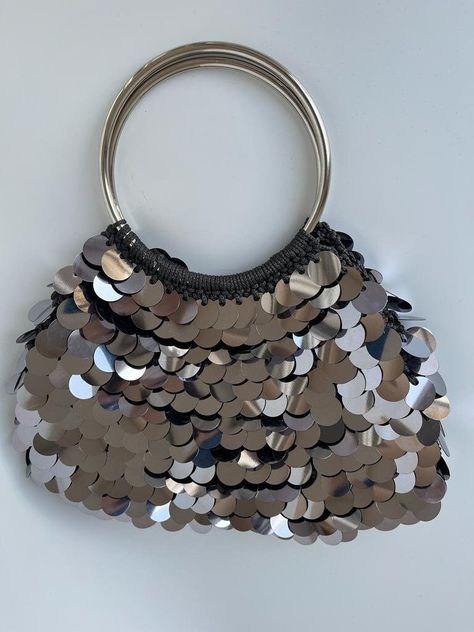 Metallic Crochet Bag, Macrame Yarn, Silver Bag, Handmade Crochet Bags, Sequin Bag, Metallic Party, Silver Bags, Bag Silver, Crochet Purse