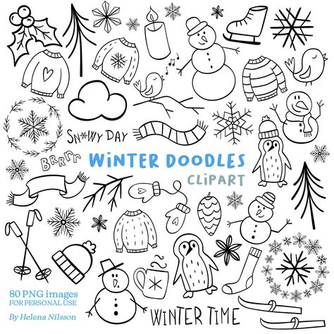 January Doodles Ideas, Easy Winter Doodles, Easy Christmas Drawing Ideas, Doodles Themes, Winter Doodles Easy, Winter Line Art, Winter Icons Cute, December Drawings, Winter Wonderland Drawing