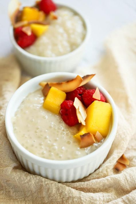 Dairy Free Tapioca Pudding, Vegan Tapioca Pudding, Coconut Milk Tapioca, Tapioca Recipe, Pudding With Almond Milk, Tapioca Pudding Recipe, Coconut Tapioca Pudding, Tapioca Dessert, Coconut Milk Pudding