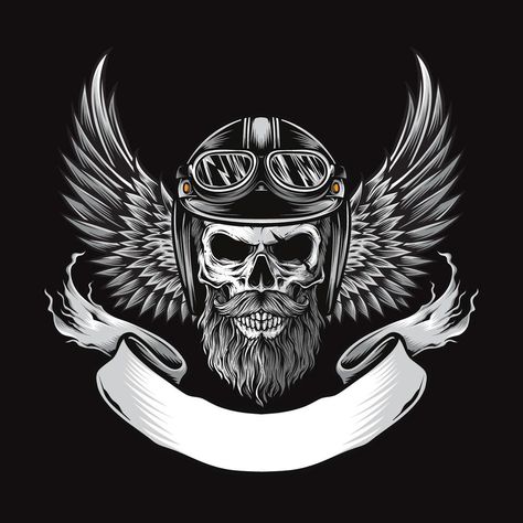 Sketsa Tattoo, Logo Gangster, Air Tiger, Biker Logo, Winged Skull, Motorcycle Logo, Skull Illustration, Retro Vector, Character Cartoon