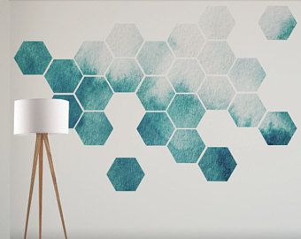 Removable Honeycomb Wall Decal, 8 Hexagon Stickers per pack, Self Adhesive Canvas Art Sticker, Watercolor Design Geometric Decals, Honeycomb Wall, Wall Paint Patterns, Diy Wall Painting, Diy Wand, Room Wall Painting, Bedroom Wall Designs, Bedroom Wall Paint, Wall Paint Designs