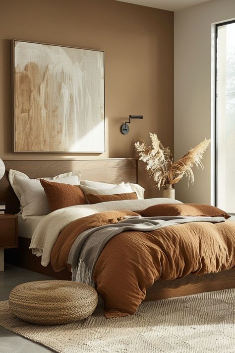 Explore 50+ earthy modern bedroom designs to create a relaxing oasis in your home. With warm hues and cozy textures, these ideas will inspire a tranquil space filled with earthy color schemes and serene vibes. Cozy Brown Bedroom, Bedroom Ideas Brown, Charlotte Apartment, Desert Bedroom, Brown Bedroom Ideas, Earthy Modern, Earthy Bedroom, Warm Bedroom, Primary Suite