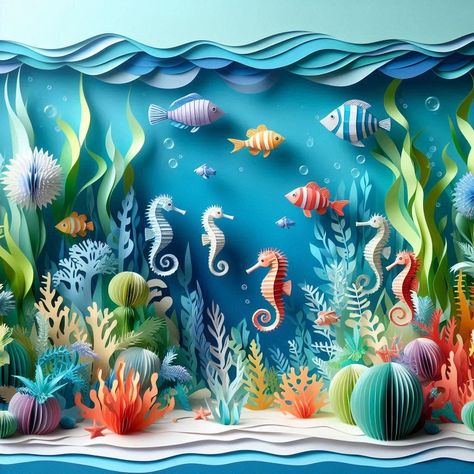 Underwater Diorama, Under The Sea 3d, Animal Coverings, Vbs Ocean Theme, Ocean Diorama, Pirate Halloween Party, Ocean Projects, Coconut Shell Crafts, Construction Paper Crafts