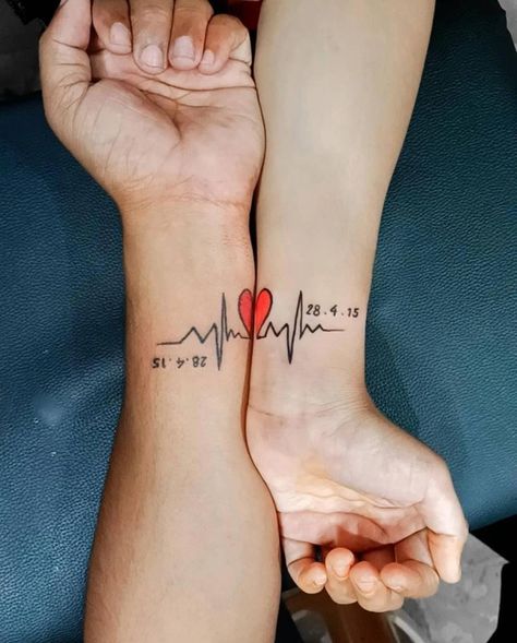 Unique Couple Tattoos For All The Lovers Out There! Tattoos For Him And Her Couples, Couple Design Tattoo, Him And Hers Tattoos, Matching Tattoos Him And Her, Couple Cute Tattoo, His And Her Tattoos Couple Tat, Tattoos Love Couple, Half Heart Matching Tattoos, Couple Tattoos Unique Married Small