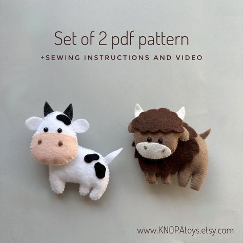 Set of 2 pdf felt pattern Cow and Bull, sewing instruction and 4 video stitch that will help beginners learn to sew.
Height of toys 11-12cm. Felt Cow Pattern, Cricut Felt Stuffed Animals, Cow Sewing Pattern Stuffed, Felt Farm Animals Pattern, Cow Felt Ornaments, Felt Toys Diy, Funny Ornaments, Felt Crafts Patterns, Cute Sheep