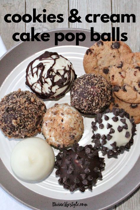 Cookies and Cream Cake Pop Balls Dessert Recipe Divine Lifestyle Cake Pop Balls, Cookies And Creme Cake, Stuffed Cake, Balls Dessert, Cream Filled Cookies, Creme Cake, Candy Wafers, Cookies And Cream Cake, Cake Pops How To Make