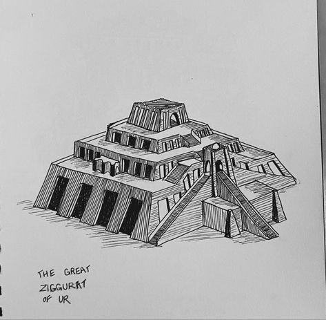 Mesopotamia Architecture Sketches, Mesopotamian Civilization Art, Roman Civilization Art, Ziggurat Sketch, Ishtar Gate Sketch, Ishtar Gate Drawing, Ancient Egyptian Architecture Sketches, History Art Drawing, Mesopotamia Art Drawing