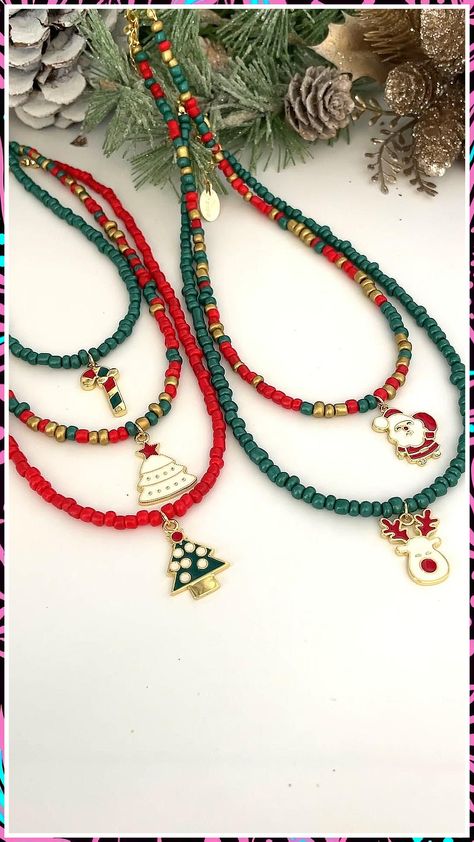 Christmas Jewelry Diy - Everything you need to conquer your day, night and world - Anything and Everything! - Click to visit TODAY! Xmas Jewellery Ideas, Christmas Necklace Beaded, Winter Necklace Beads, Christmas Necklace Ideas, Christmas Diy Jewelry, Beaded Christmas Jewelry, Diy Christmas Bracelets, Christmas Accessories Jewelry, Christmas Necklace Diy