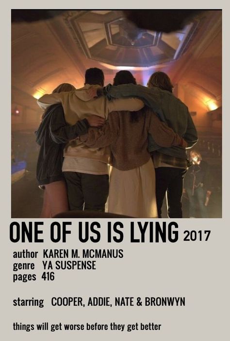 One Of Us Is Lying Movie Poster, One Of Us Is Lying Poster Polaroid, Vintage Book Posters Aesthetic, One Of Us Is Lying Poster, Book Posters Minimalist, Book Posters Aesthetic Wall, Book Posters Polaroid, Polaroid Book Poster, Book Polaroid Poster