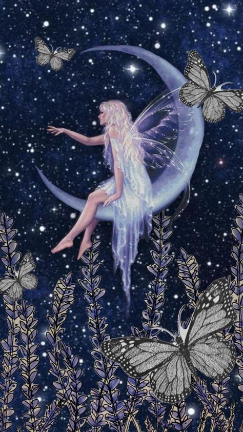 Fairy Aesthetic Wallpaper, Fairy Background, Fantasy Wallpaper, Moon Fairy, Fairy Wallpaper, Witchy Wallpaper, Fairy Artwork, Fairy Aesthetic, Cute Fantasy Creatures