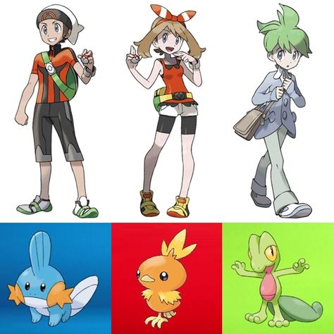 Protagonistas de la tercera generación de Pokémon con sus iniciales. (NO CANON) Pokemon Video Games, Monster Games, Pokemon Stuff, Fandom Crossover, Anime Version, Pocket Monsters, New World, Canon, Pokemon