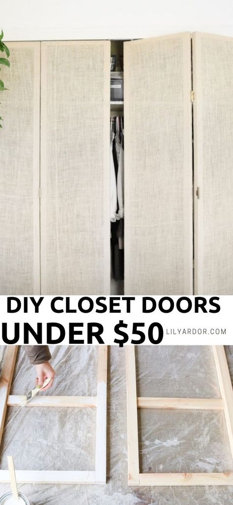 Diy Closet Door Alternative, Diy Doors For Closet, How To Install Closet Doors, Sliding Door Closet Diy, Diy Tri Fold Closet Doors, Replacement For Closet Doors, Build Closet Doors, Build Your Own Closet Diy, Build Bifold Closet Doors