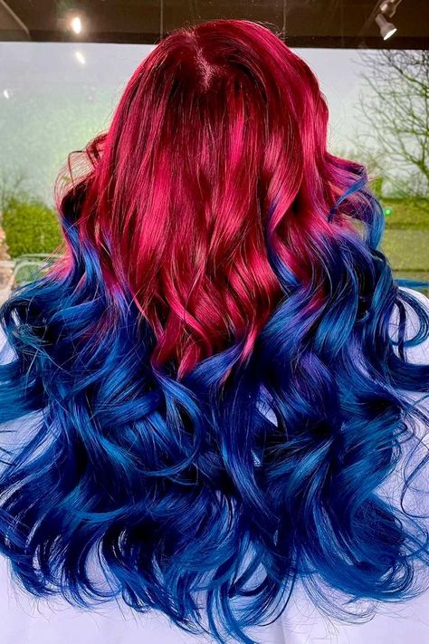 Red And Blue Hair, Blue And Red Hair, 30 Hair Color, Two Color Hair, Light Purple Hair, Cute Hair Colors, Creative Hair Color, Dyed Hair Inspiration, Pretty Hair Color