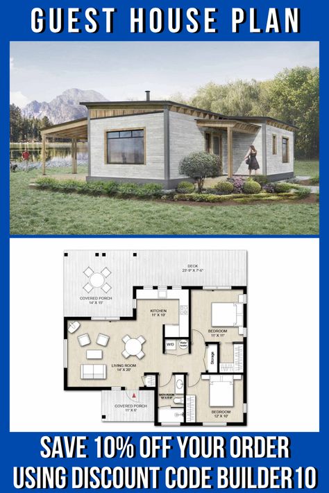 Guest Home Floor Plans, Guest House Plans 2 Bedroom, Guest House Ideas, Small House Layout Plan, Two Bedroom House Design, Unique Small House Plans, Guest House Small, Modern Contemporary House Plans, Guest House Plans