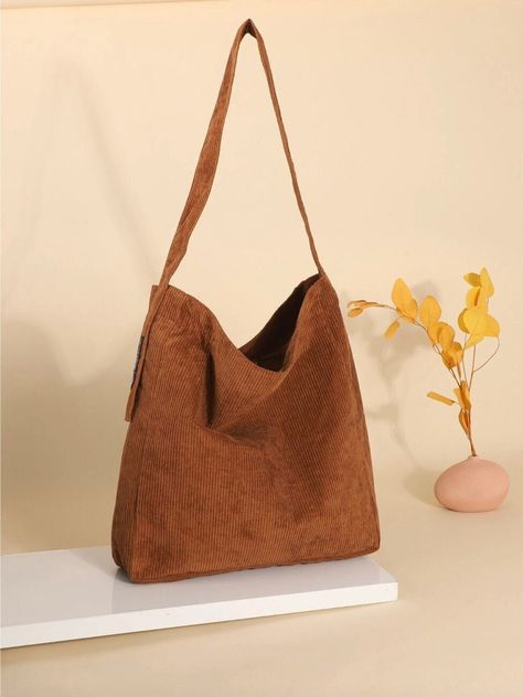 Corduroy Bag, Ruched Bag, Tote Bag With Zipper, Brown Tote, Handbag Patterns, Brown Corduroy, Diy Couture, Medium Tote, Large Tote Bag