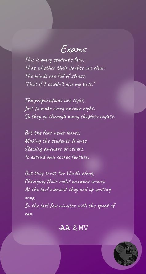 Exams are most stressing time for a student. They often go through path of working whole night and still being not confident enough in own, they end up path of cheating. Here's a Mini poem by @lalisa_4545 and @Chimin_Park to describing a student's fear of exam. Poem On Education, Exam Tension Quotes, Inspirational Poems For Students, Poems About Dreams, Exam Tension, Poems For Students, Time Poem, Free Poems, Students Life