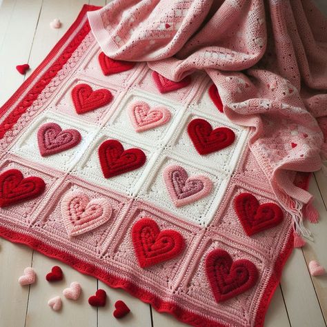 Create a beautiful crochet heart motif blanket with this easy-to-follow pattern and materials list. Perfect for all skill levels. Valentine Crochet Blanket, Heart Blanket Crochet Pattern, Fingerless Mittens Knit, Motif Blanket, Crochet Mens Scarf, Crochet Ripple Afghan, Crochet Heart Blanket, Crochet Valentines, Crochet Valentine