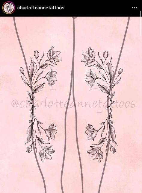 Knee Tattoo Template, Nature Knee Cap Tattoo, Around The Knee Floral Tattoo, Floral Torso Tattoo, Knee Crease Tattoo, Inside Knee Tattoo, Thigh And Knee Tattoo, Witchy Knee Tattoo, Girly Knee Tattoo