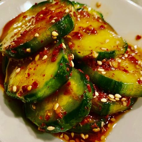 Spicy Korean Marinated Cucumber, Oi Muchim (오이무침) Kimchi Soup Recipe, Spicy Cucumbers, Kimchi Recipes, Vegetable Dinner, Korean Cucumber, Food Flavors, Marinated Cucumbers, Korean Side Dishes, Kimchi Fried Rice