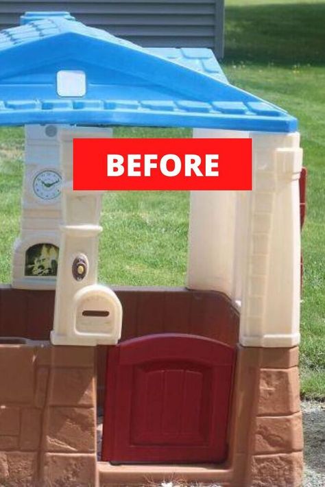 Step 2 Playhouse Makeover, Playhouse Upgrade, Kids Plastic Playhouse, Makeover Playhouse, Diy Playhouse Outdoor, Outdoor Playhouse Makeover, Plastic Playhouse Makeover, Kids Outside Playhouse, Kids Playhouse Makeover